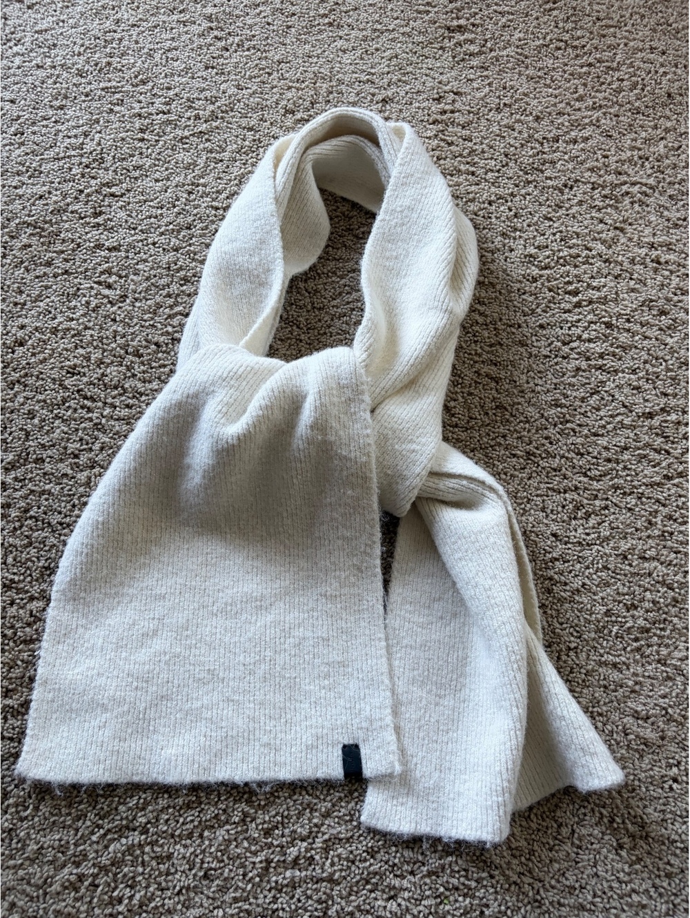 AllSaints ribbed knit wool-blend scarf off white edgy, minimalist aesthetic